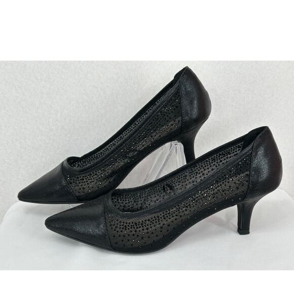 Anne Klein iflex Akfadira Black Pointed Toe Kitten Rhinestone Dress Heels 8.5 - Picture 3 of 9